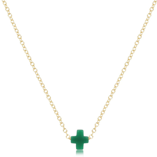 eNewton Signature Small Cross Gold Necklace | 16in Emerald