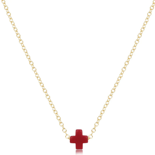 eNewton Signature Small Cross Gold Necklace | 16in Red