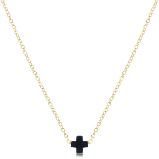 eNewton Signature Small Cross Gold Necklace | 16in Navy