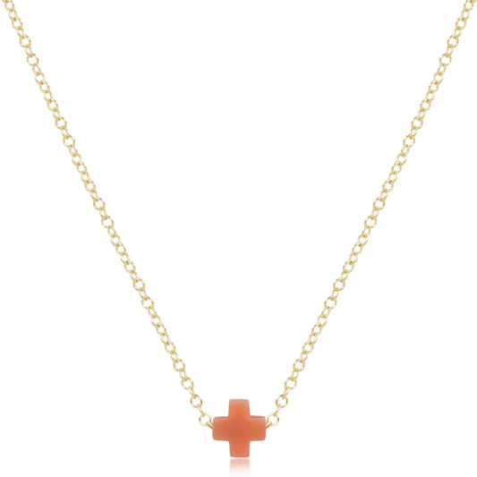 eNewton Signature Small Cross Gold Necklace | 16in Coral