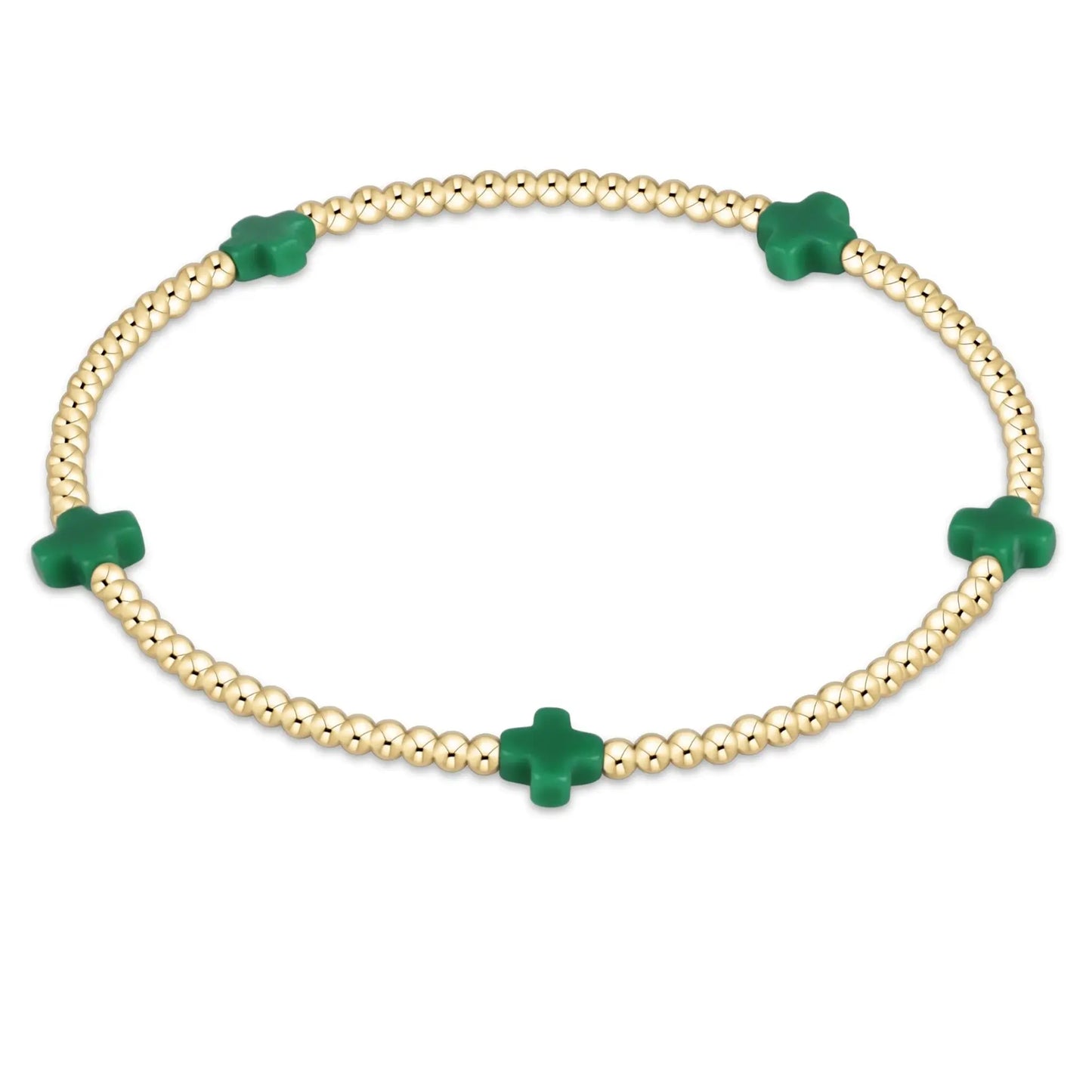 eNewton Signature Small Cross 2mm Bead Bracelet | Emerald