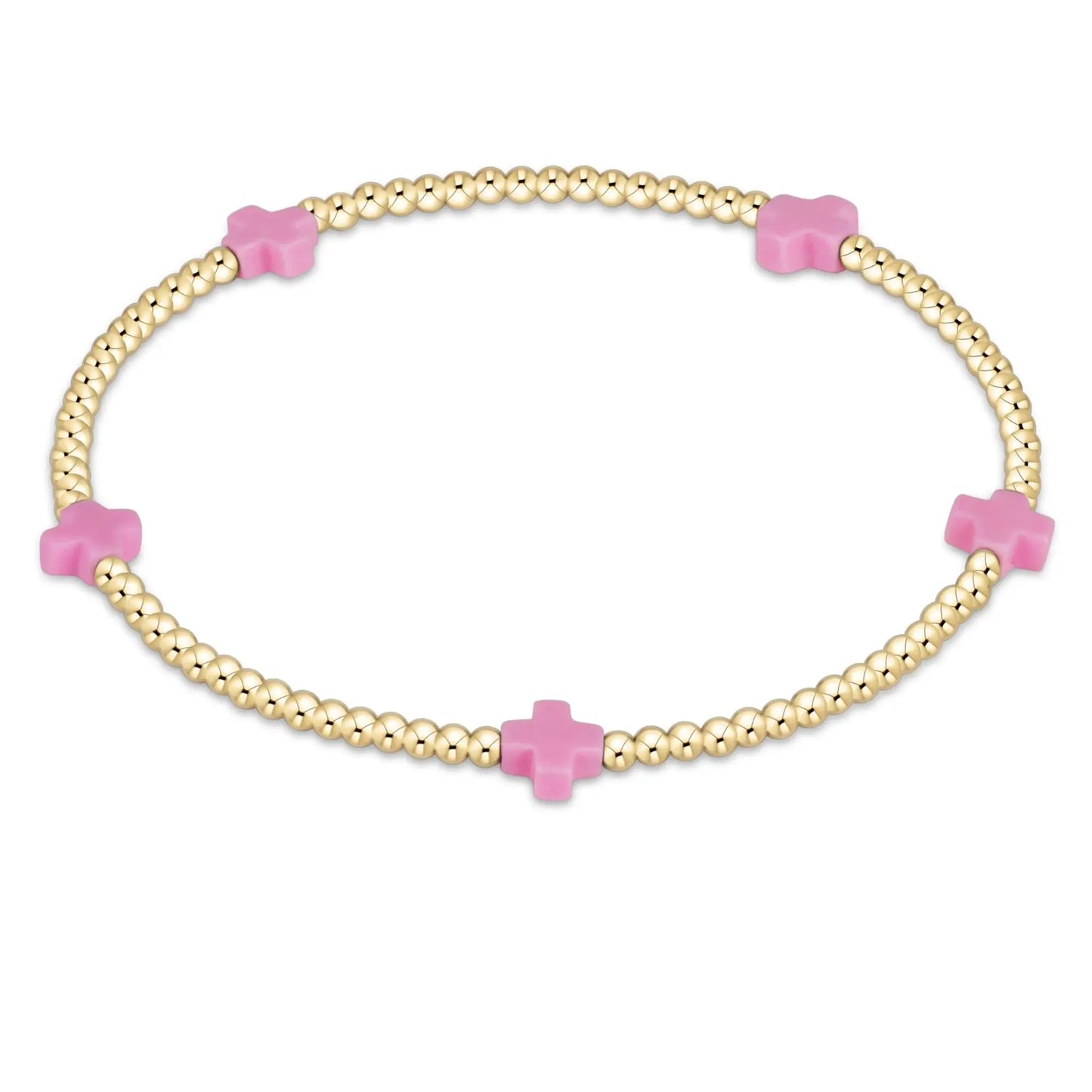 eNewton Signature Small Cross 2mm Bead Bracelet | Bright Pink
