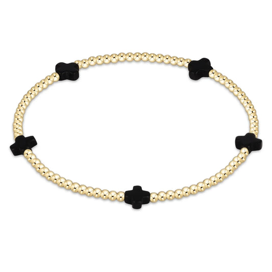 eNewton Signature Small Cross 2mm Bead Bracelet | Onyx