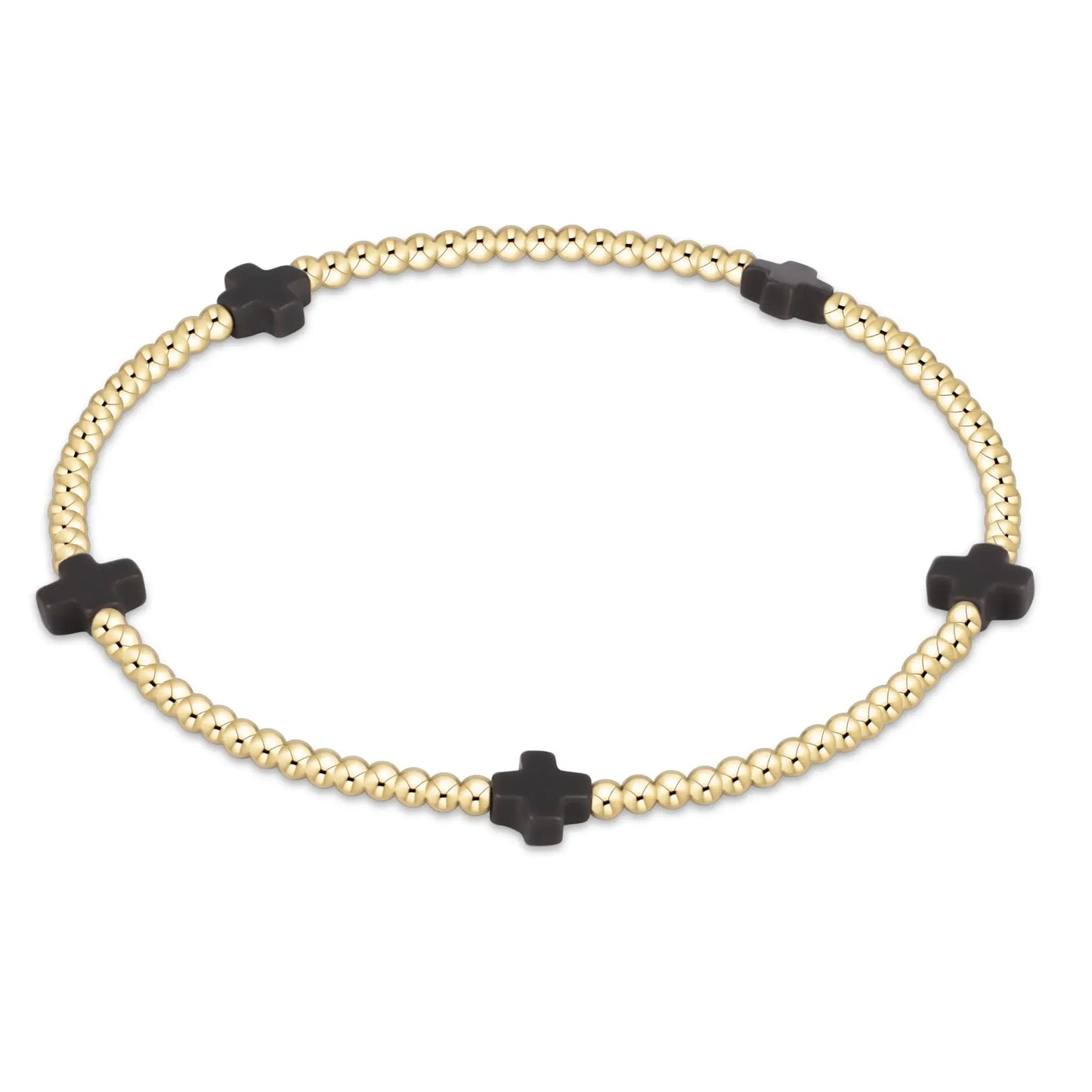 eNewton Signature Small Cross 2mm Bead Bracelet | Charcoal