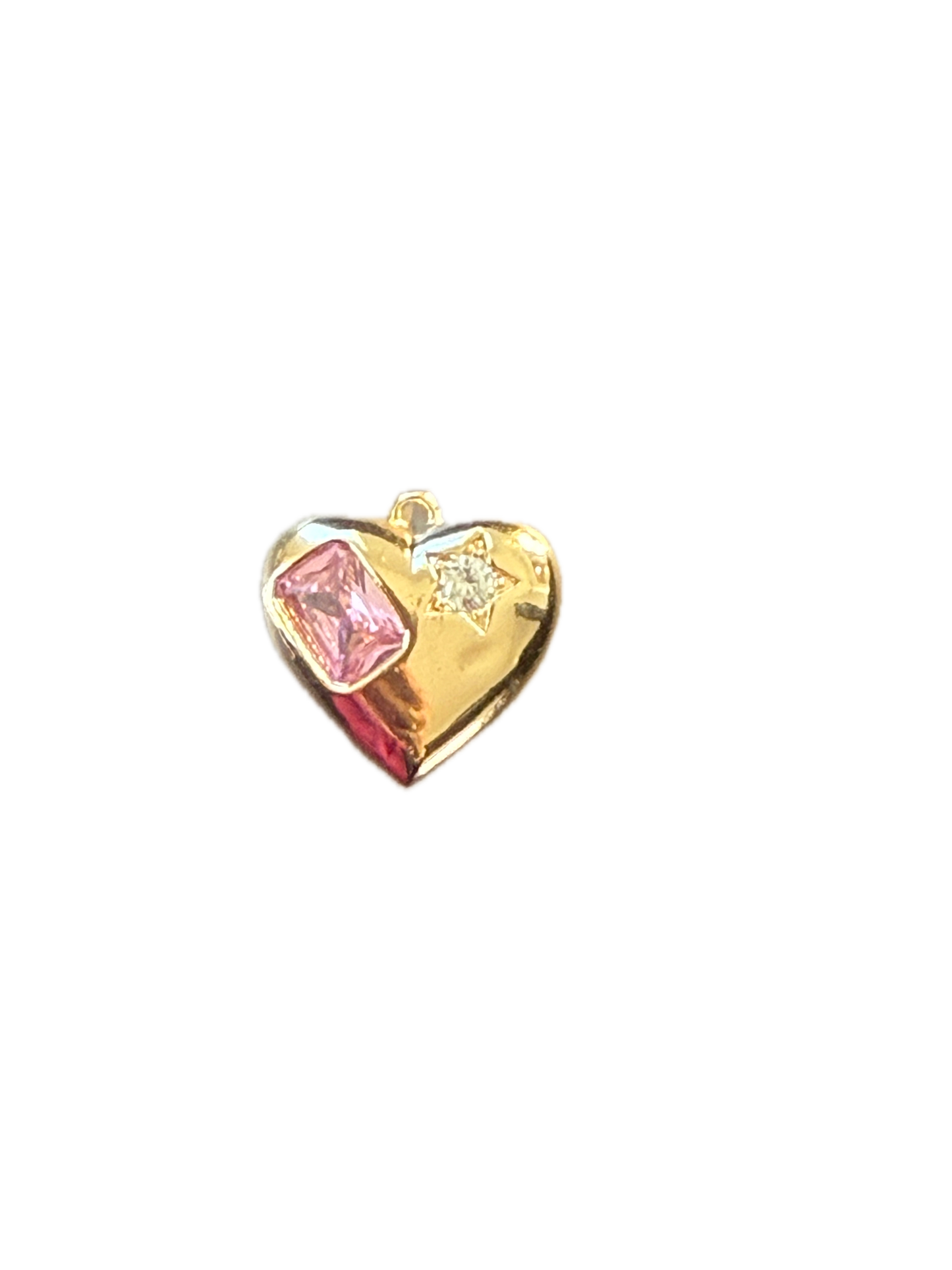 Clear Star + Pink Emerald Crystal Puff Heart Charm Pendant