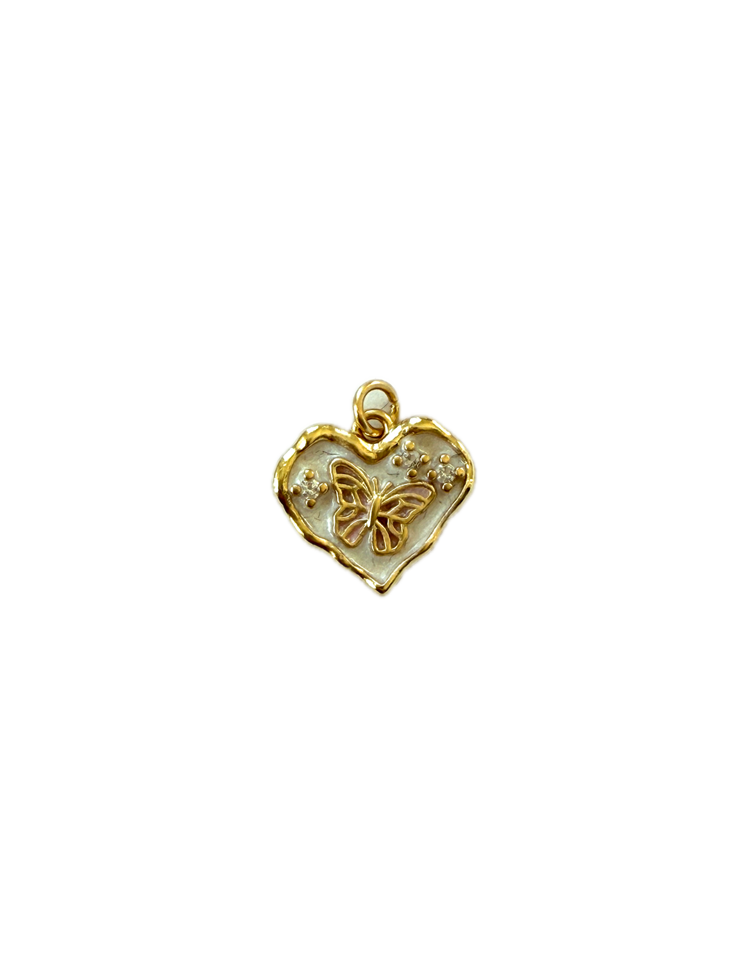 Cream White Enamel Butterfly Heart Charm Pendant