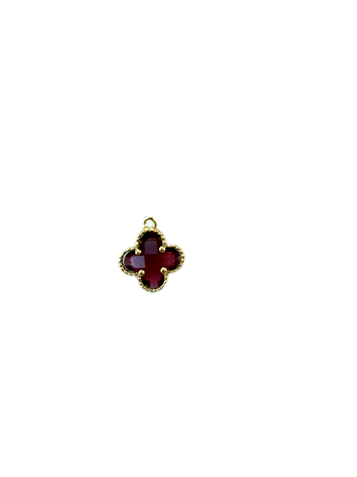 Garnet Red Crystal Puff Clover Charm Pendant