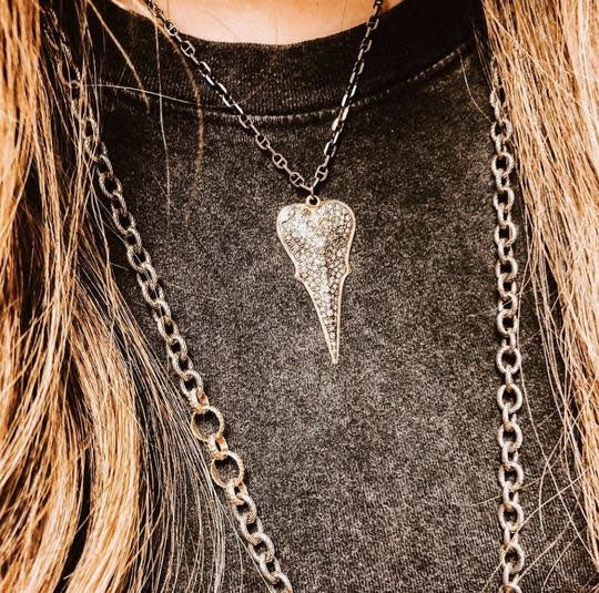 Pave Heart Shield Necklace