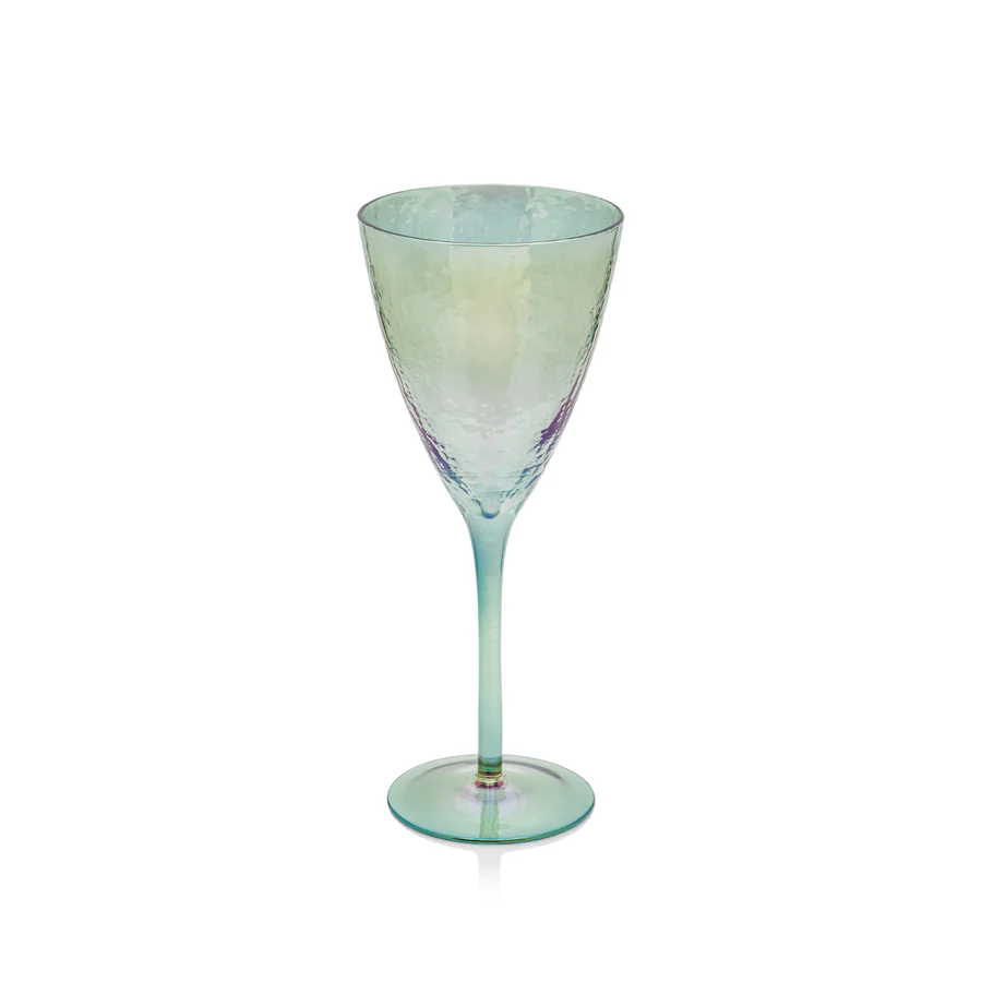 Hammered Stemmed Wine Glass | Blue Luster 15oz
