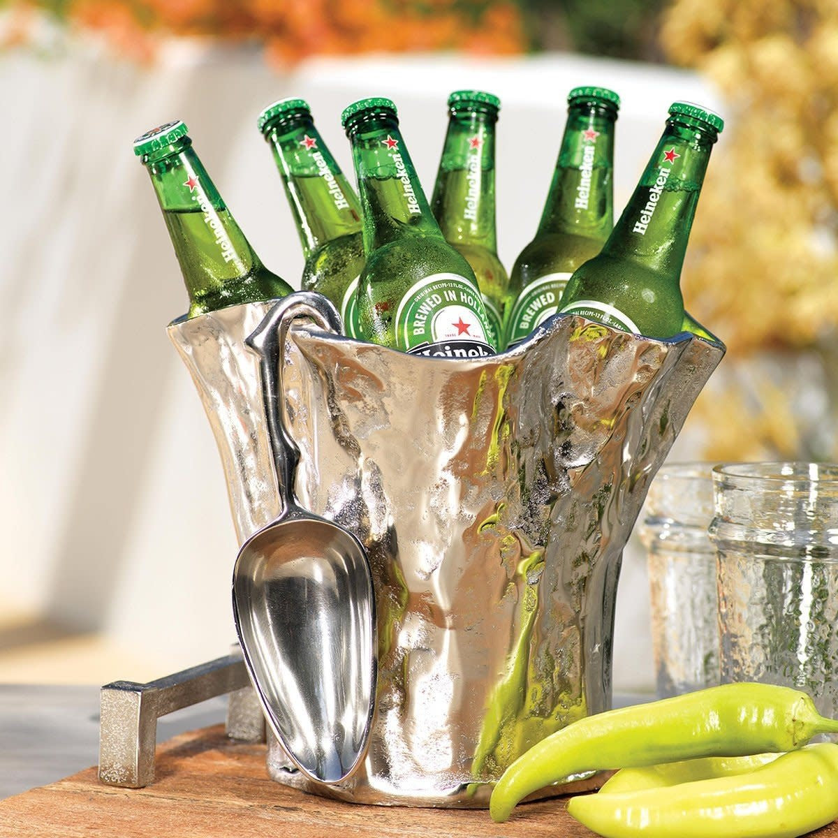 Tree Trunk Ice Bucket + Scoop | Aluminum