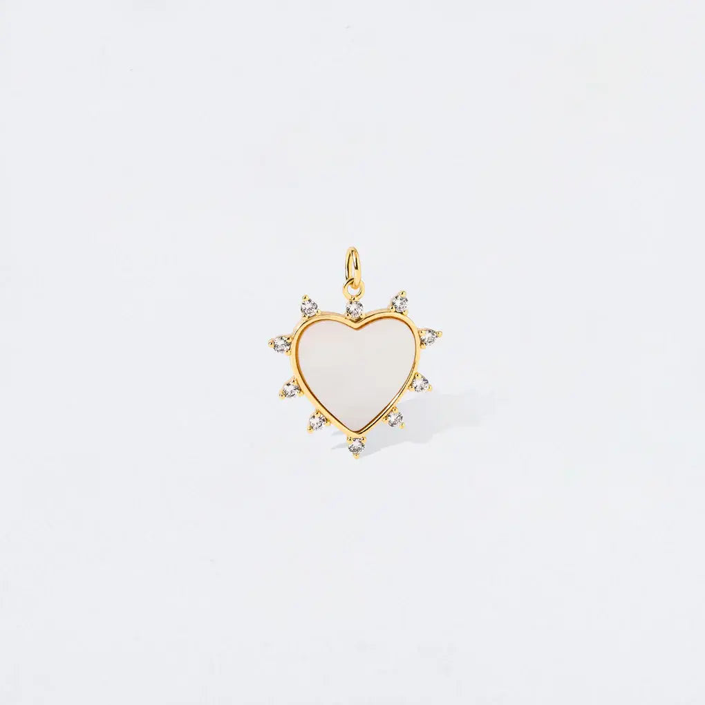 Mother of Pearl Crystal Point Heart Charm Pendant