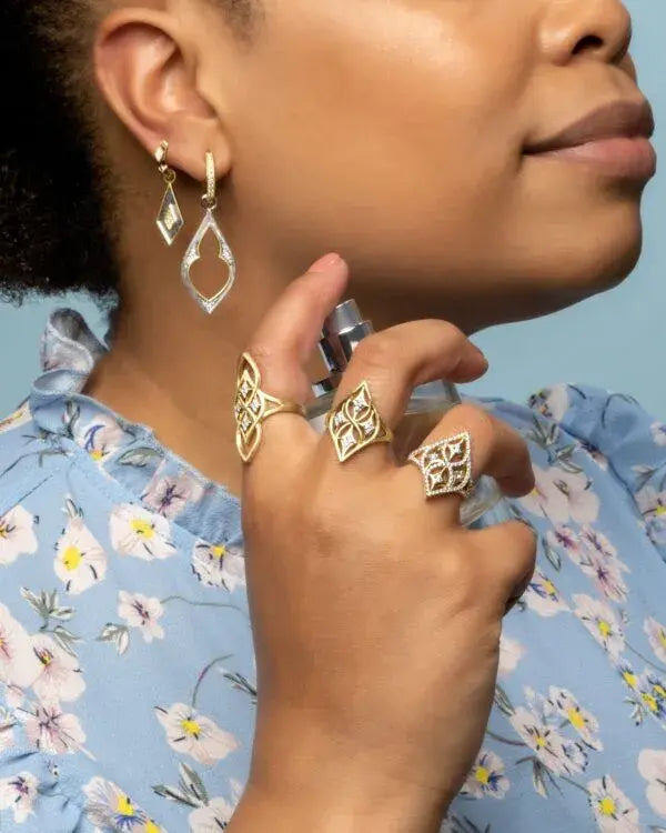 Open Moroccan Diamond Earring Charms | 18k Mixed Metal