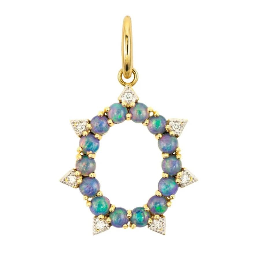 Cabochon Opal + Diamond Open Oval Pendant | 18k Yellow Gold
