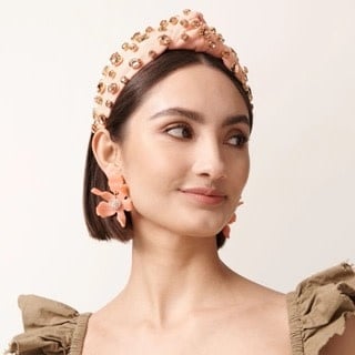 Oval Crystal Knotted Headband Peach Fuzz