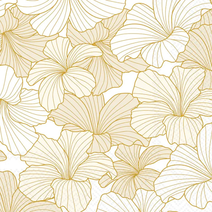 White Hibiscus Gold Cocktail Napkins
