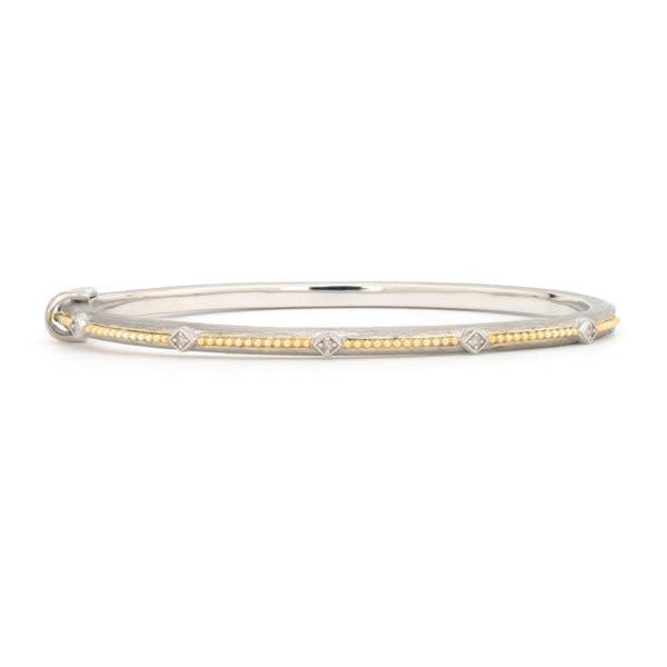 Diamond Beaded Kite Bangle Bracelet | S6.5 18k Mixed Metal