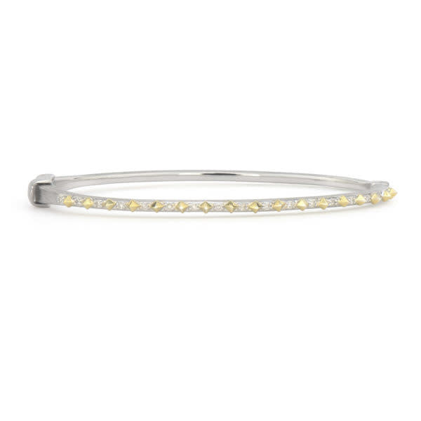 Mixed Metal Narrow Gold Pyramid Pave Bangle