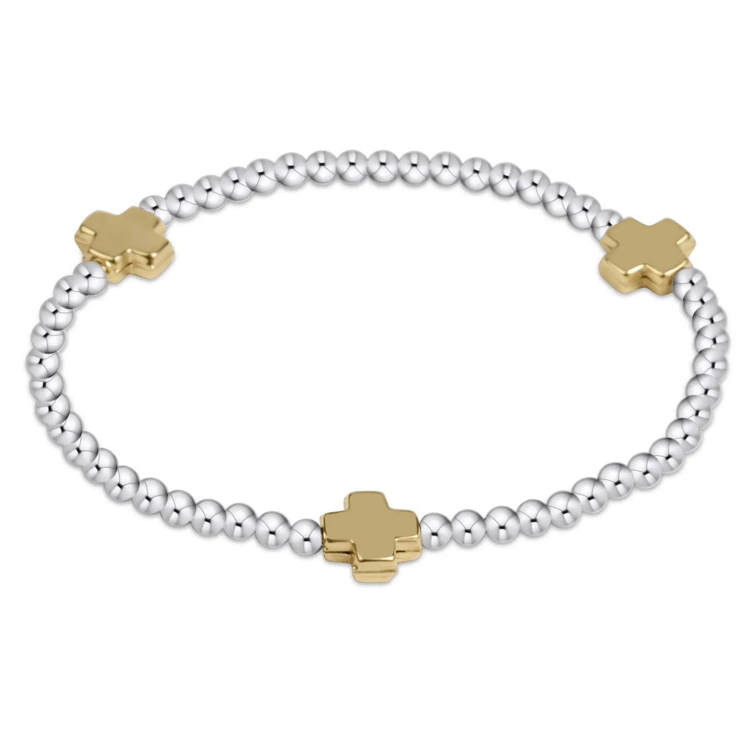 eNewton Extends Signature Cross Pattern Bead Bracelet | 3mm Mixed Metal