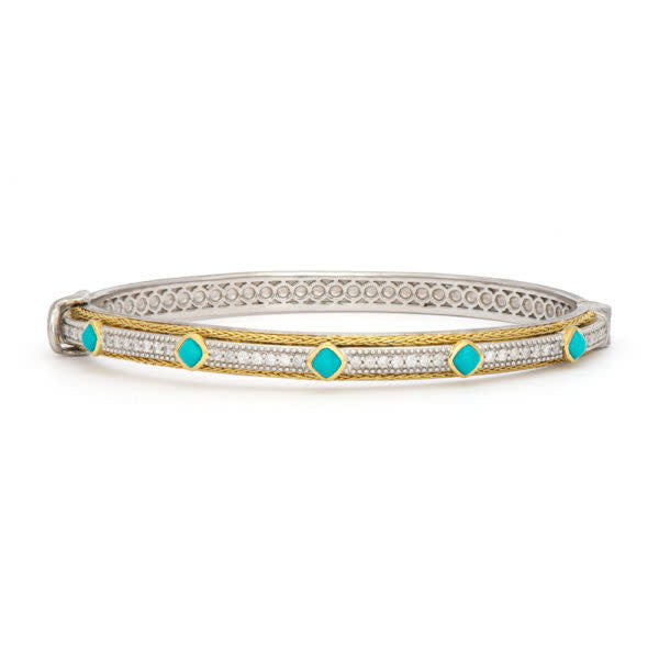 Mixed Metal Double Woven Rope Turquoise And Diamond Bracelet
