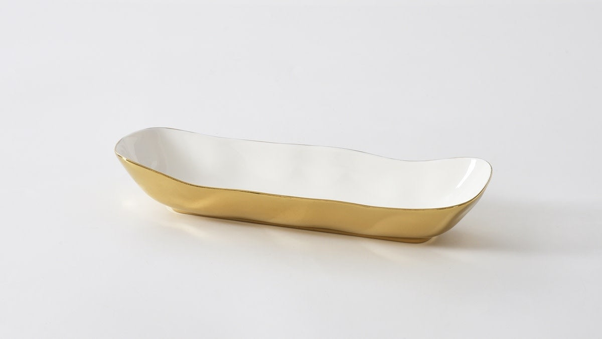 Porcelain + Gold Titanium Deep Rectangular Server | 13x4x2in