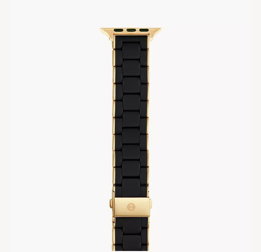 Michele Apple Watch Band | Black Silicone + Gold Stainless