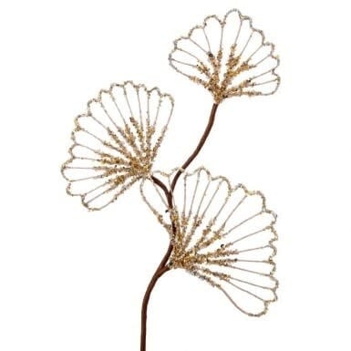 Glitter Beaded Sequin Gingko Spray x3 | 28in