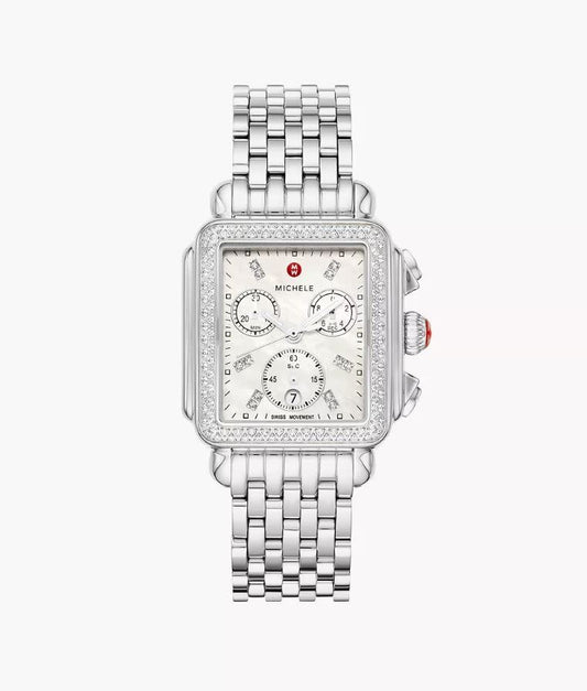 Michele Deco Diamond Stainless Watch | White Mop Diamond Dial