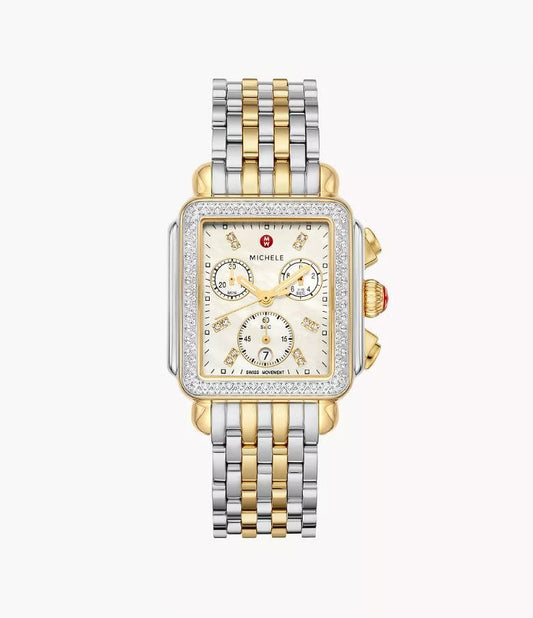 Michele Deco Day Diamond Two-Tone Watch | White Mop Diamond Dial