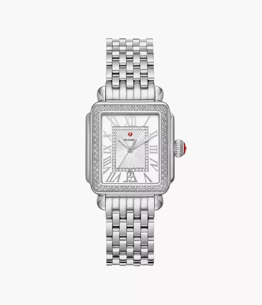 Michele Deco Madison Mid Diamond Stainless Watch | Silver White Sunray Diamond Dial