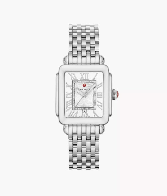 Michele Deco Madison Mid Stainless Watch |  Silver White Sunray Diamond Dial