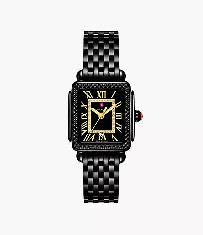 Michele Deco Madison Mid Noir Stainless Steel Diamond Watch | .62c 31mm