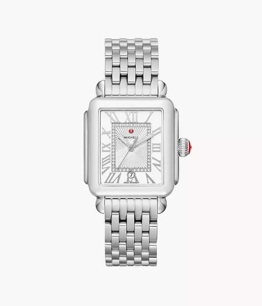 Michele Deco Madison Stainless Watch | Silver White Sunray Diamond Dial