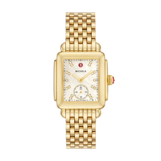 Michele Deco Mid 18k Gold Dial Watch | Mother of Pearl Diamond Dial