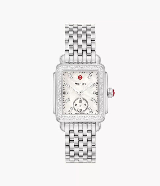 Michele Deco Mid Diamond Stainless Watch | White Mop Diamond Dial