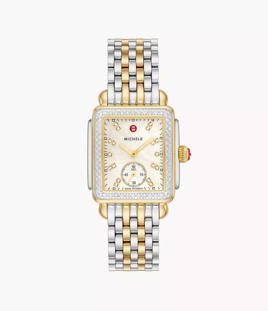 Michele Deco Mid Diamond Two-Tone Watch | White Mop Diamond Dial