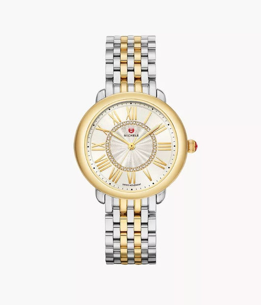 Michele Serein Mid Two-Tone Watch | Silver White Sunray Diamond Dial