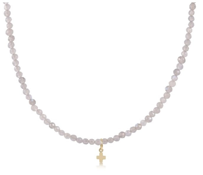 Choker Gemstone 3mm Labradorite Signature Cross Small Gold Charm 15 in
