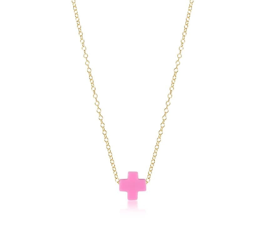 Signature Cross Gold Necklace | 16in Bright Pink