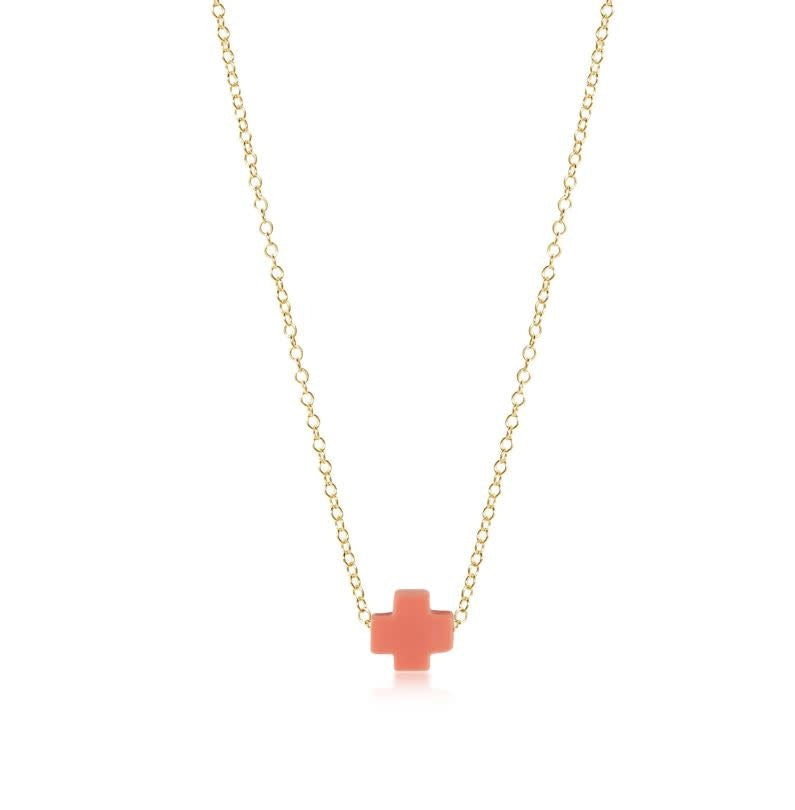 Signature Cross Gold Necklace | 16in Coral