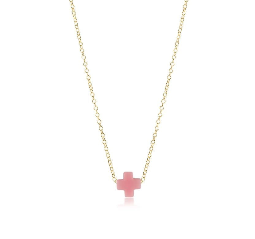Signature Cross Gold Necklace | 16in Pink