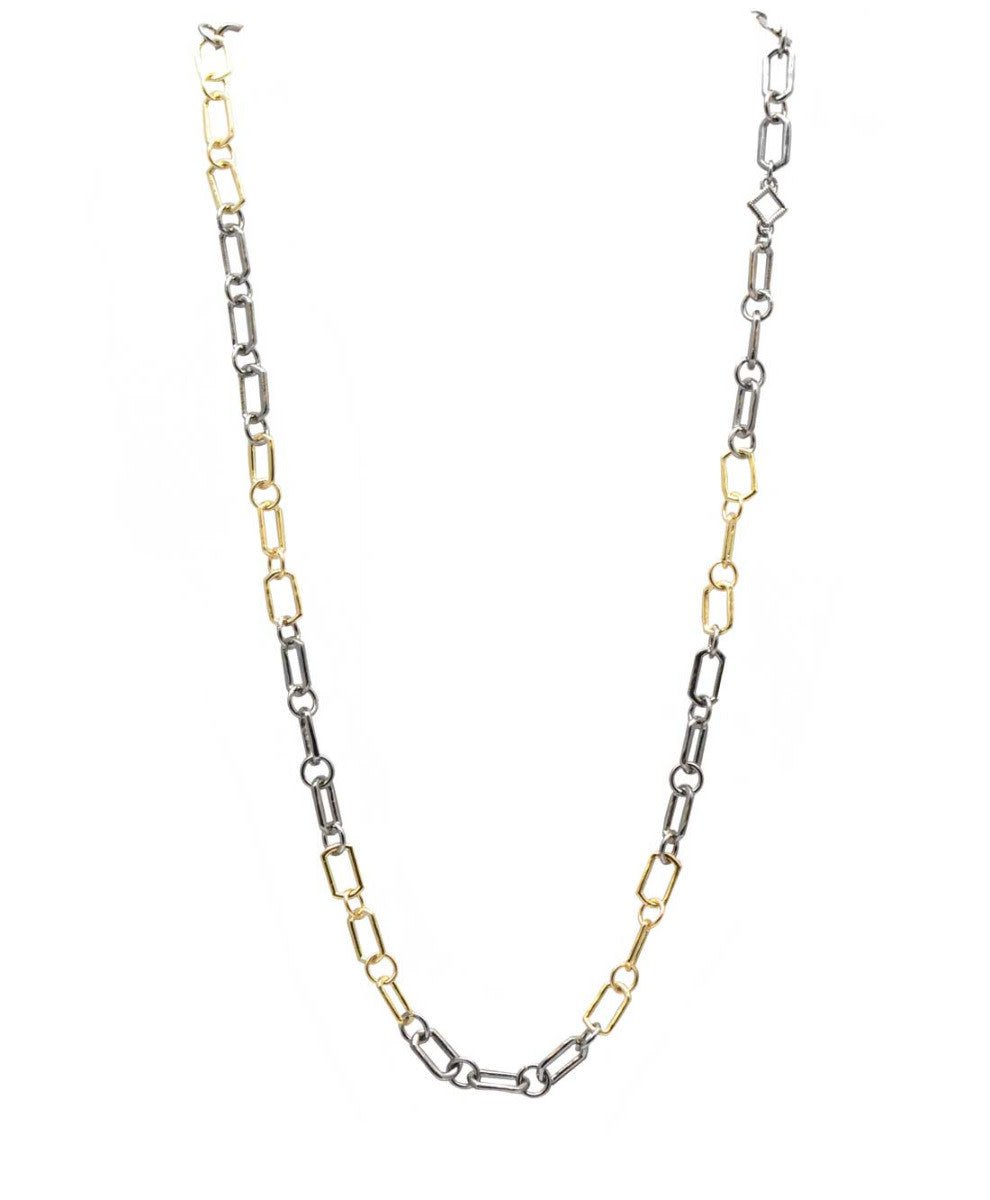 Old World Small Link Paperclip Chain Necklace with Silver Toggle Closure | 16-20In 18k Mixed Metal