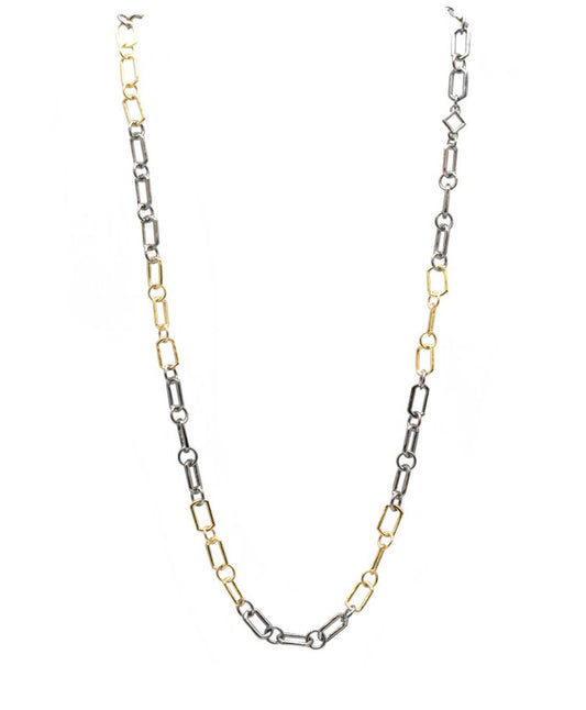 Old World Small Link Paperclip Chain Necklace with Silver Toggle Closure | 16-20In 18k Mixed Metal