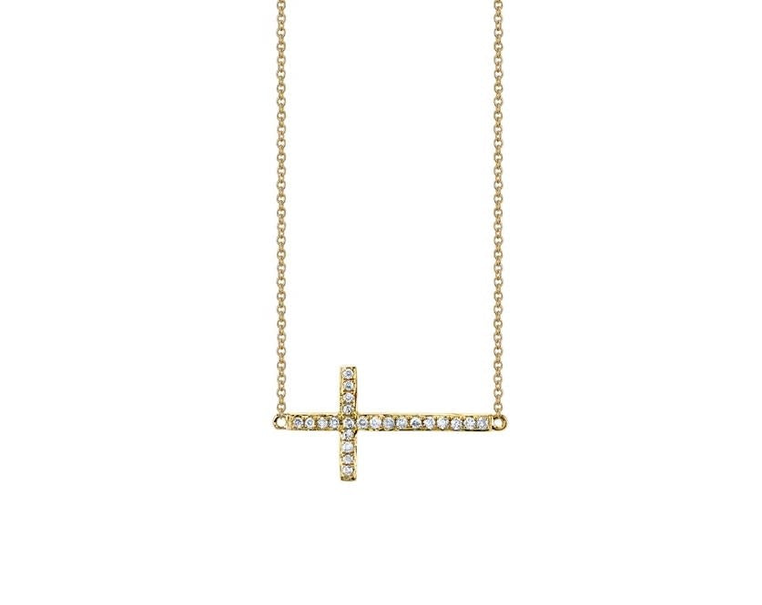 Diamond East West Cross Necklace