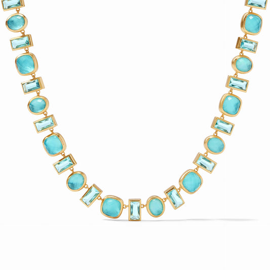 Antonia Tennis Gold Necklace | Iridescent Bahamian Blue 19in+