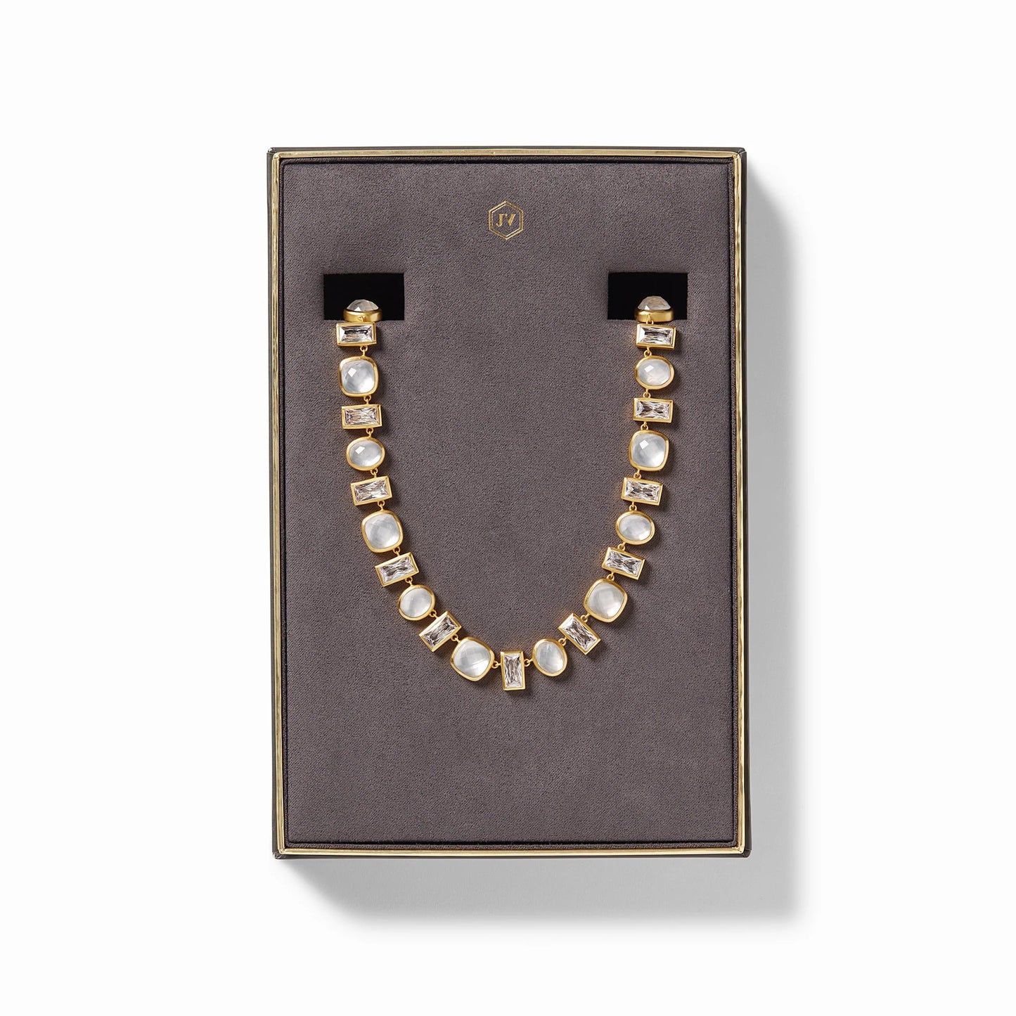 Antonia Tennis Gold Necklace | Iridescent Clear Crystal 19in+