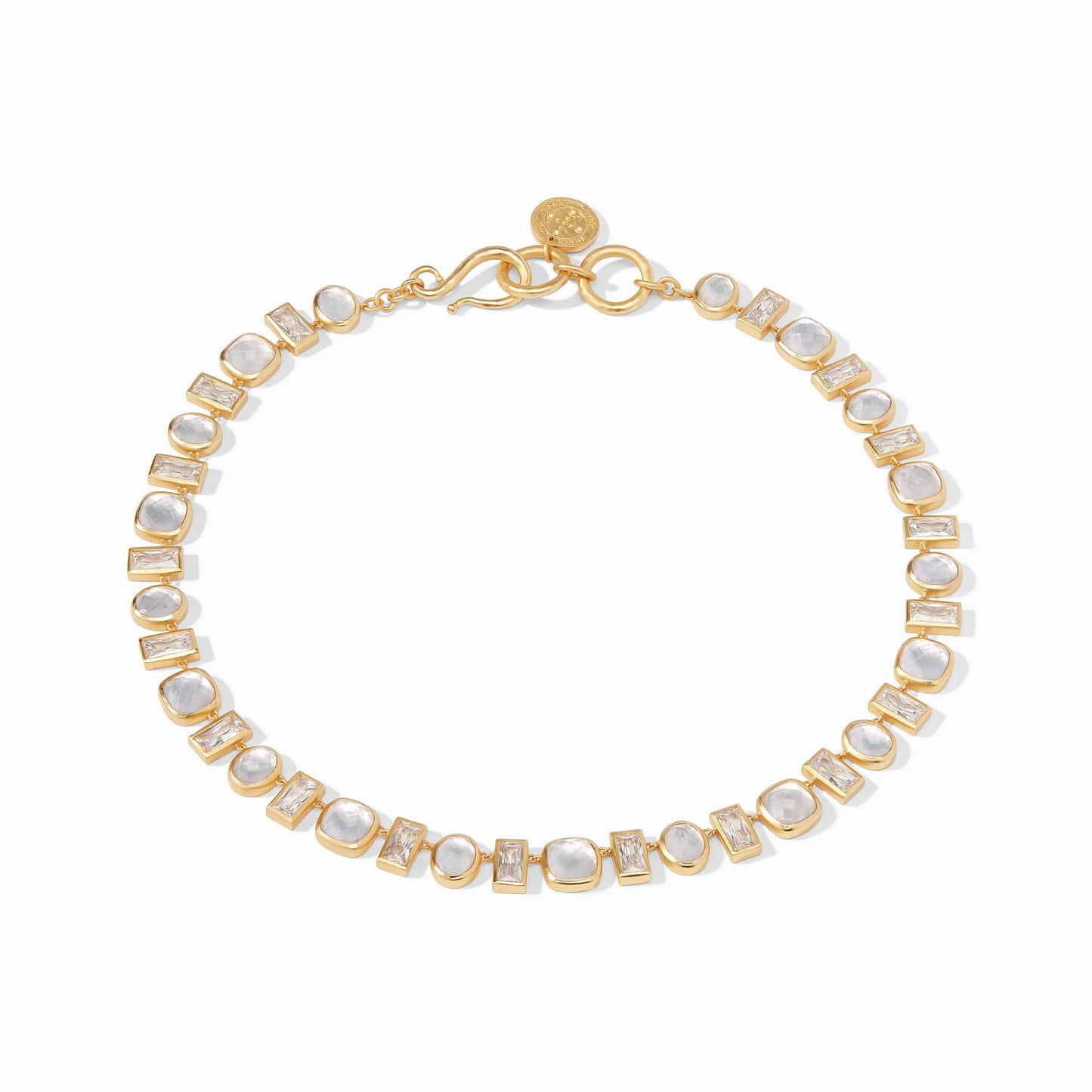 Antonia Tennis Gold Necklace | Iridescent Clear Crystal 19in+