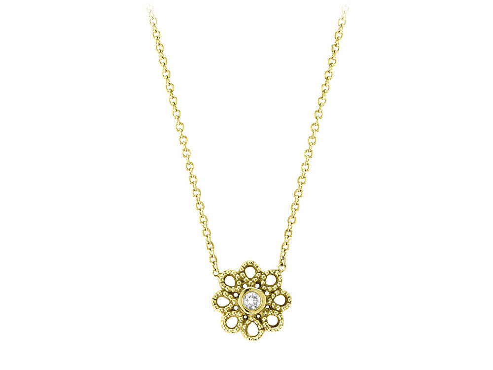 Gold Flower With Diamond In Center Necklace