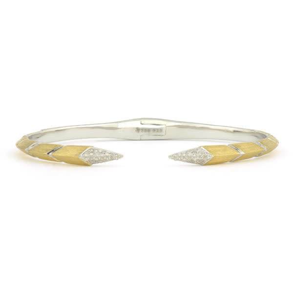 Narrow Mixed Metal Open Raised Pyramid Pave Bangle