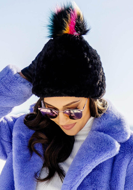 Knitted Fur Pom Hat | Neon