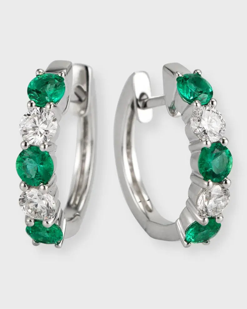 Emerald + Diamond Marquise Hoop Earrings | .72c + .44c 14k White Gold